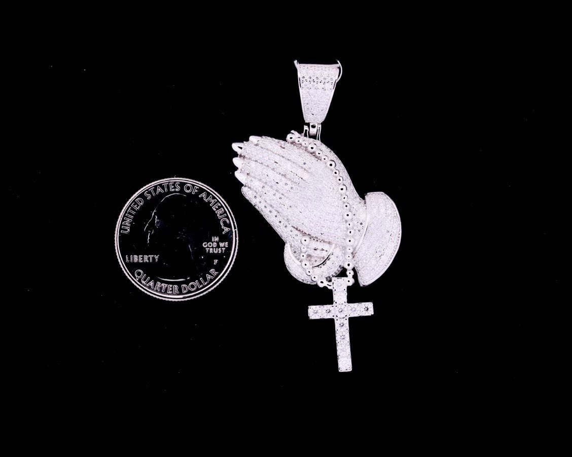 Sterling Silver Praying Hand Pendant with VVS Moissanite