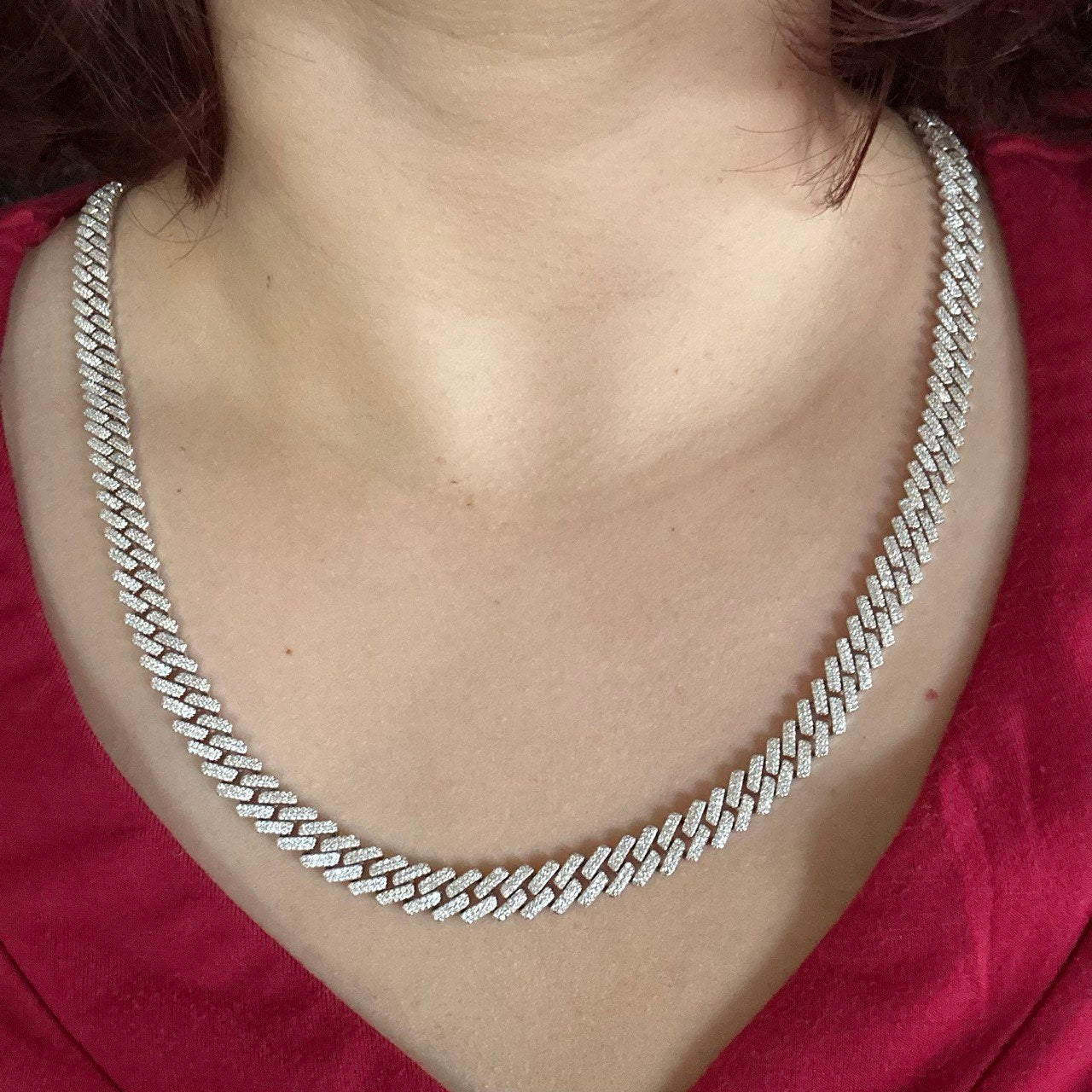 Sterling Silver Solid Miami Cuban Link Chain with VVS Moissanite Stones - 8MM