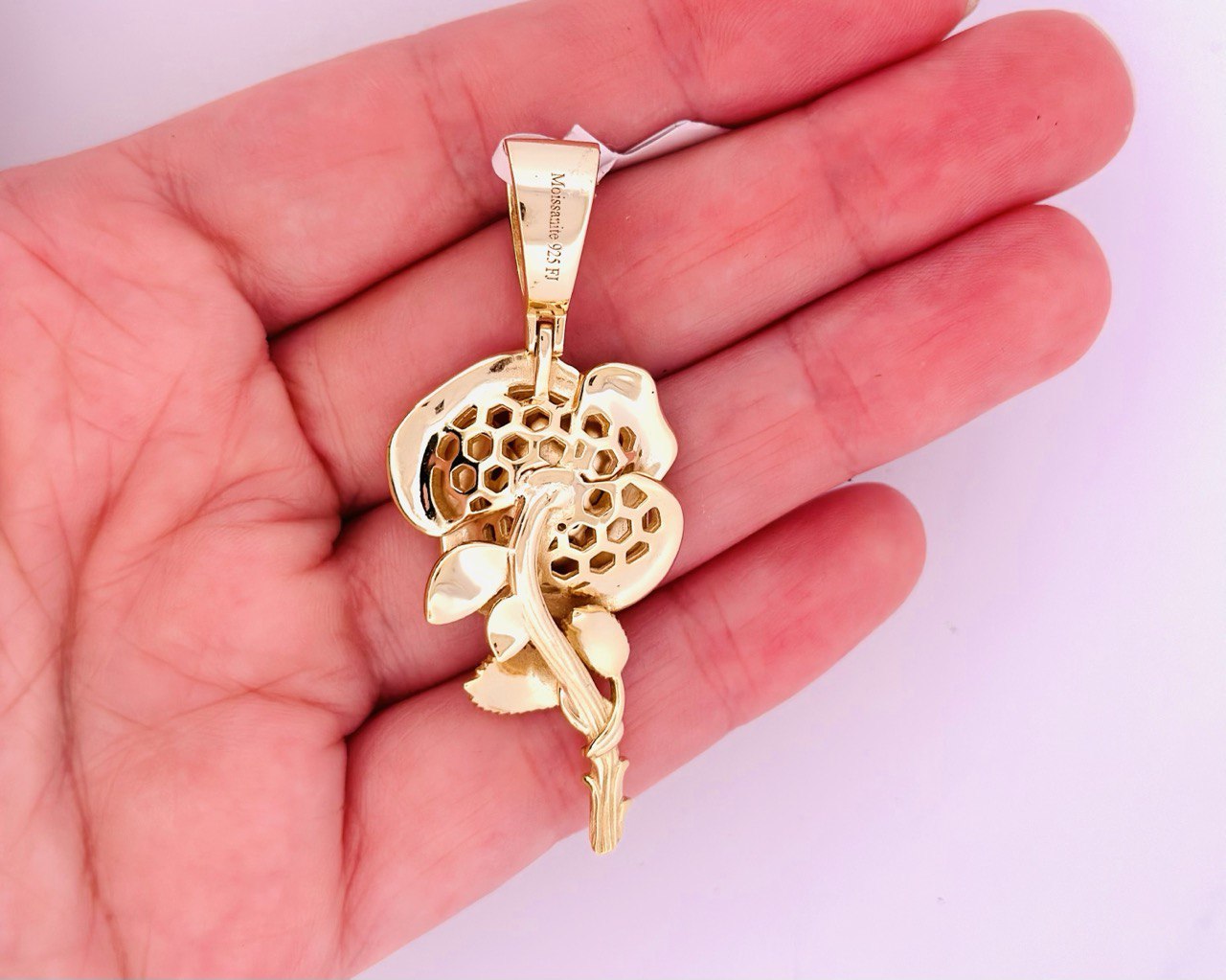 Sterling Silver VVS Moissanite Rose Flower Pendant