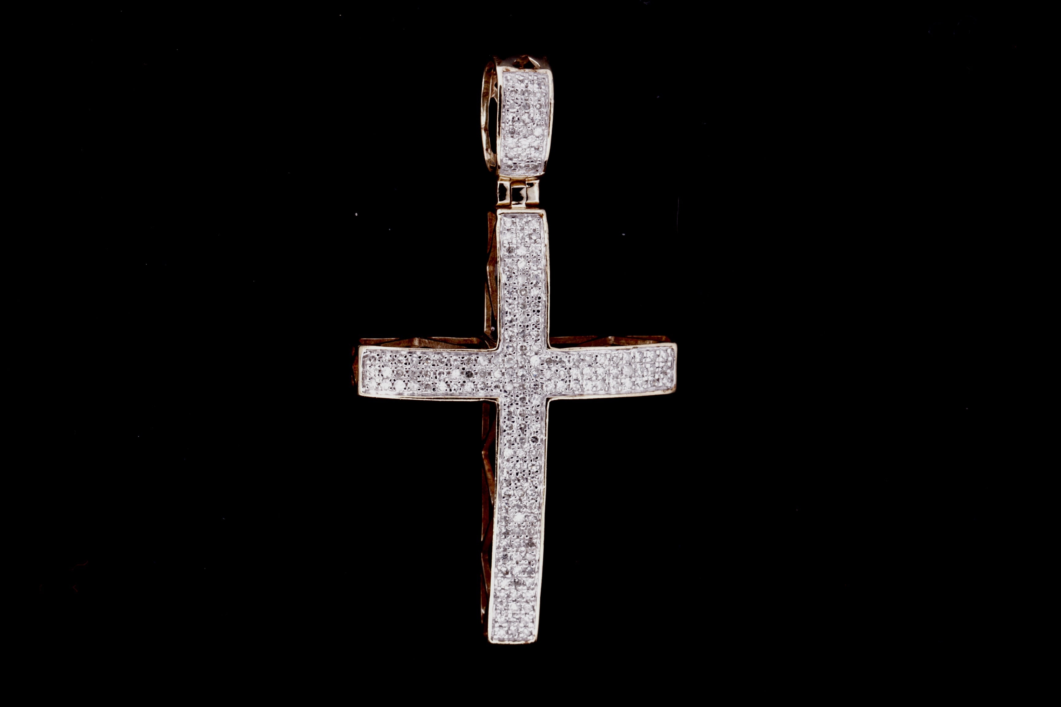 10K Yellow Gold Diamond Cross Pendant  - 3