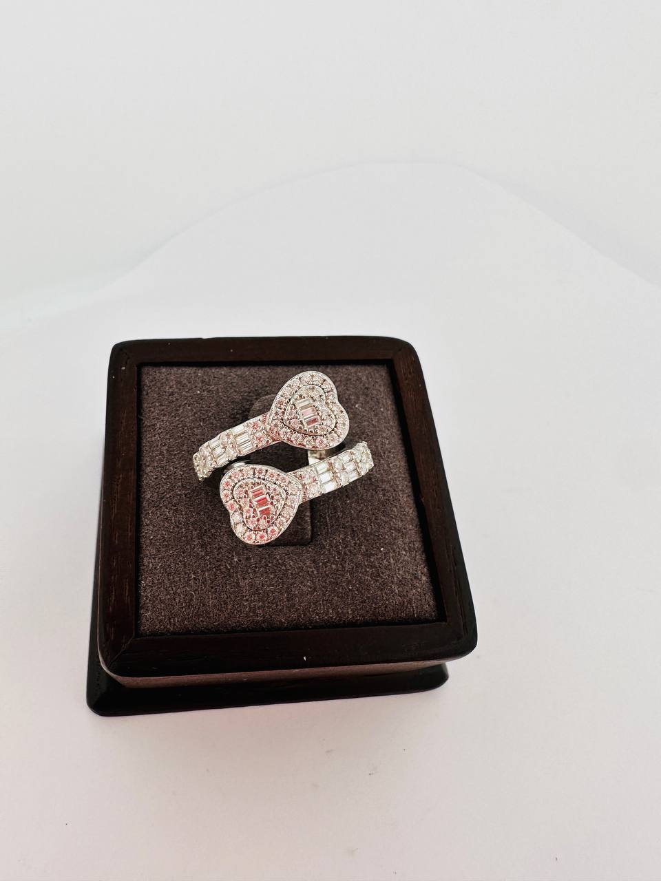 925 Sterling Silver Double Heart Ring with VVS Moissanite