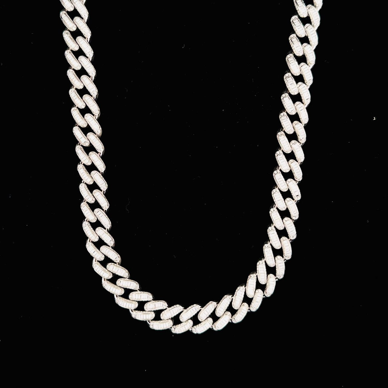 Sterling Silver Solid Miami Cuban Link Chain with VVS Moissanite Stones