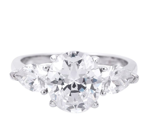 925 Sterling Silver Oval-Cut Three-Stone Ring VVS Moissanite - 7.07ctw