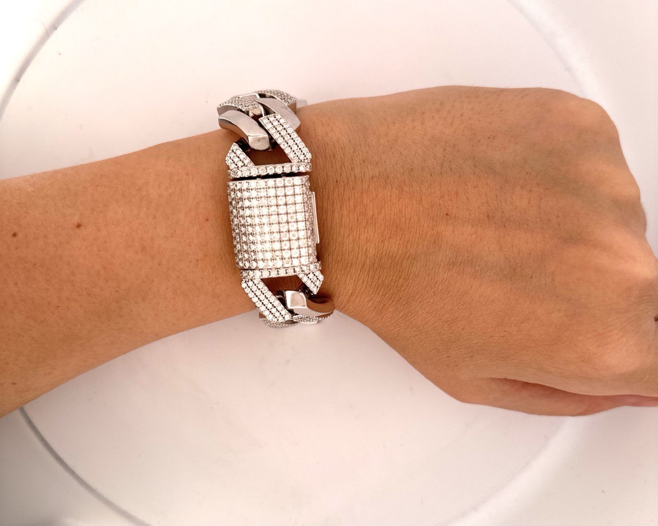 Sterling Silver Solid Miami Cuban Bracelet - 22mm, 10.9CT VVS Moissanite,