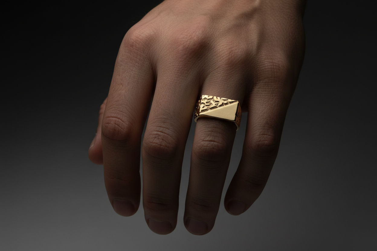 14K Yellow Gold Nugget Men’s Ring – 10mm