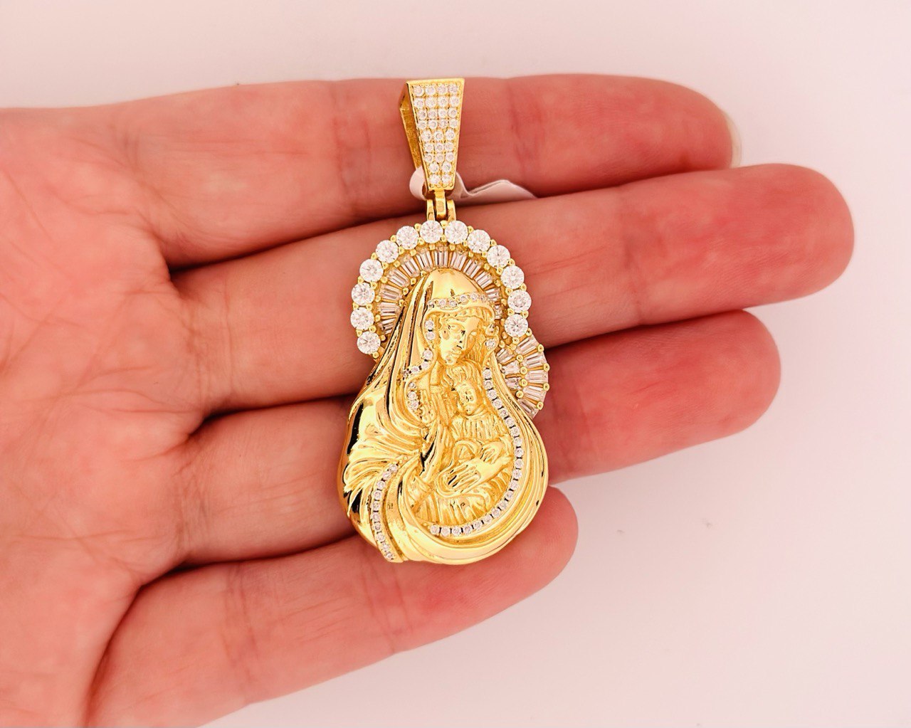 Sterling Silver Virgin Mary Pendant with VVS Moissanite - 2.63 Carat