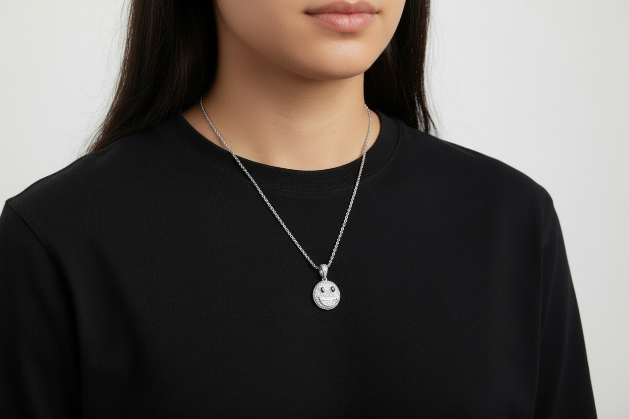 Sterling Silver Smiley Face Pendant – VVS Moissanite 2.7 CTW