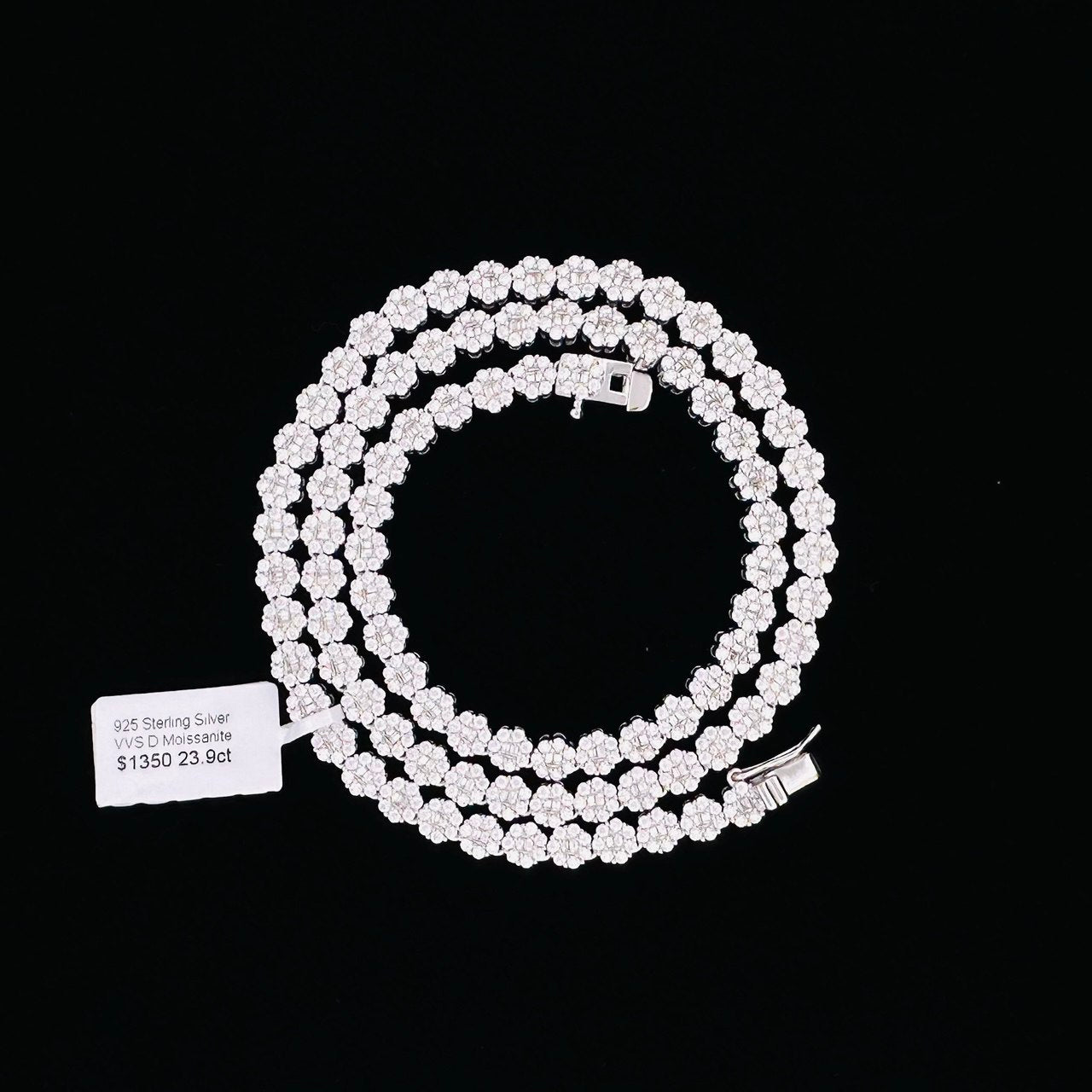 Sterling Silver Solid Tennis Chain Necklace with VVS Moissanite Stones -  6mm Wide