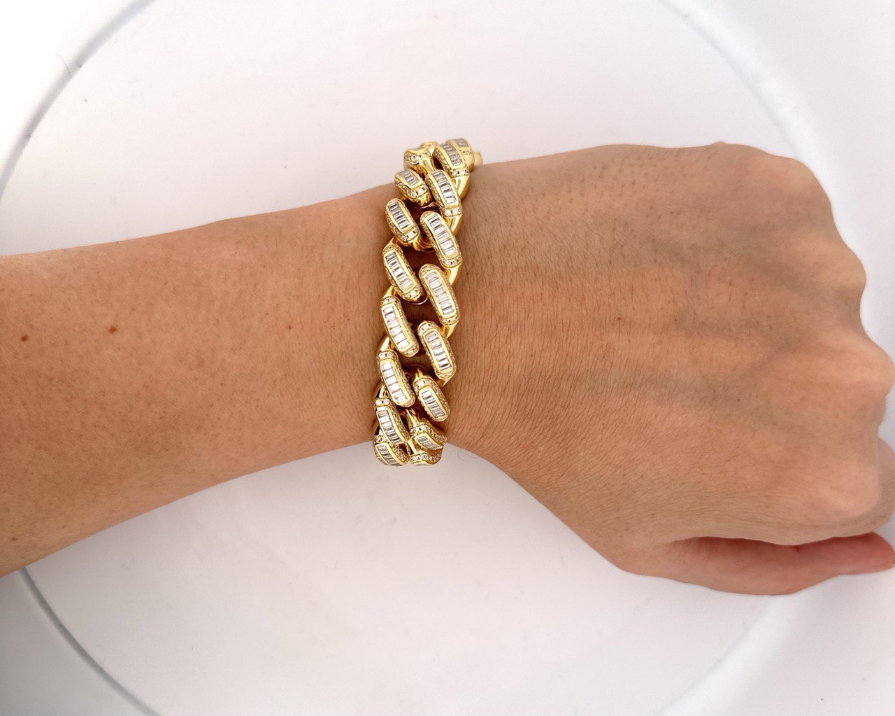 Sterling Silver Solid Miami Cuban Bracelet - 16mm, 19.65CT VVS Moissanite