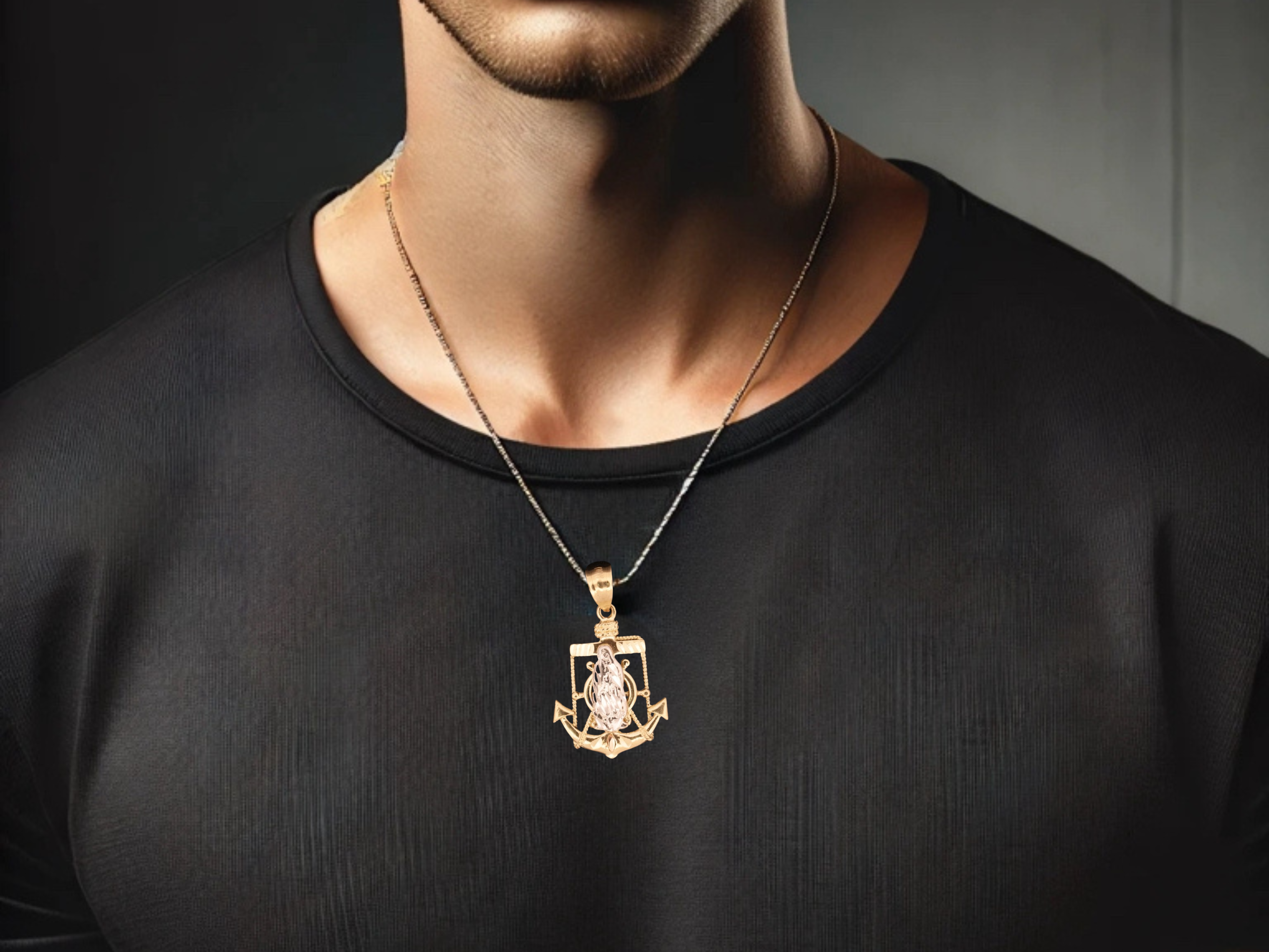 14K Yellow & White Gold Anchor Pendant