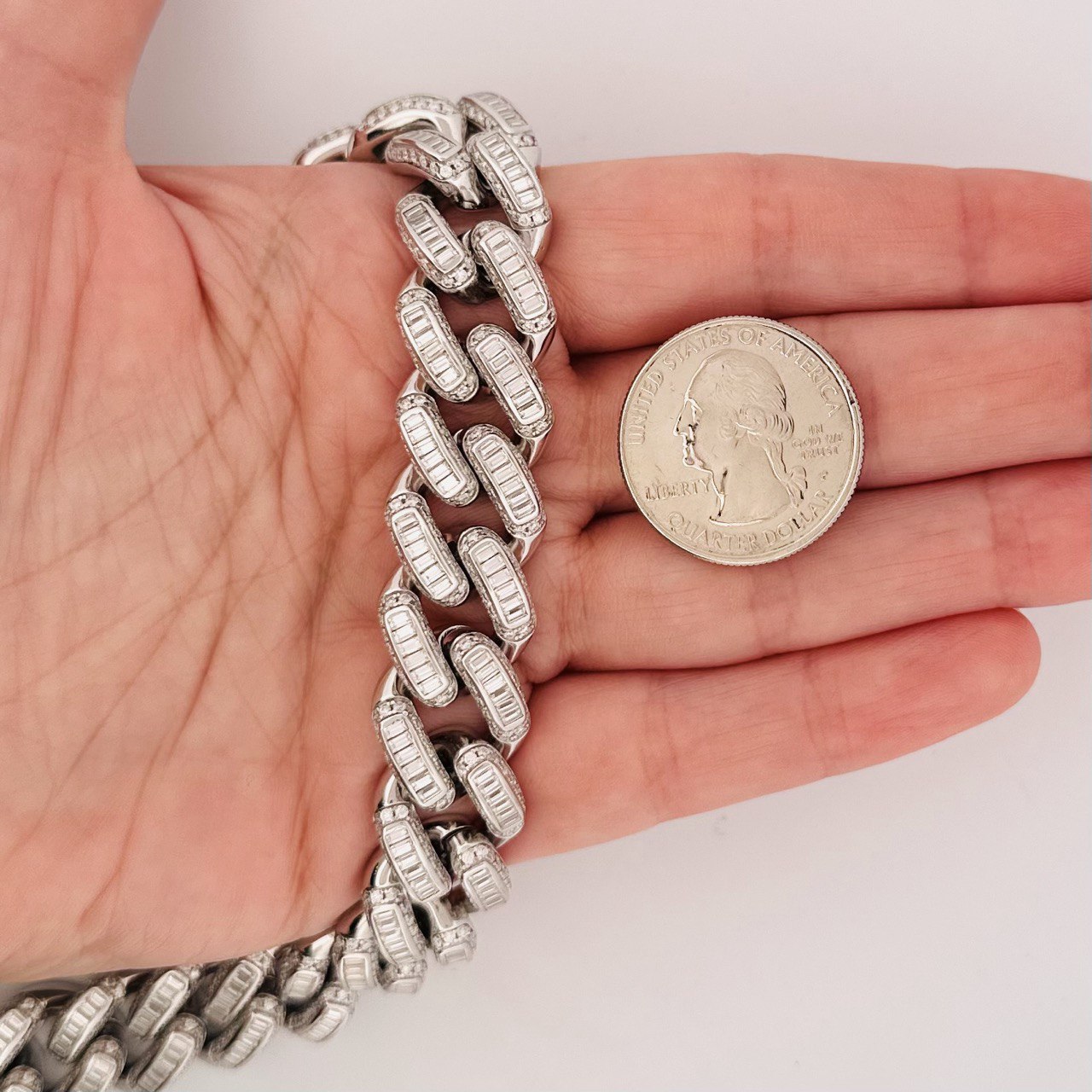 Sterling Silver Solid Miami Cuban Link Chain with VVS Moissanite Stones