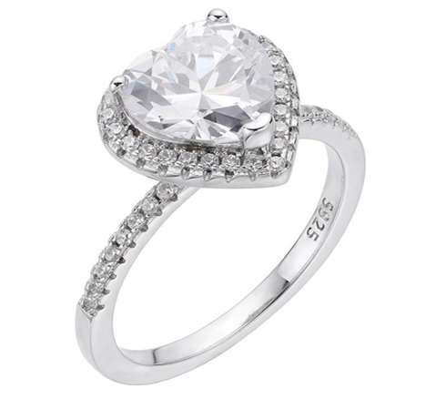 925 Sterling Silver Heart Halo Engagement Ring with VVS Moissanite - 3.5ctw  (1)