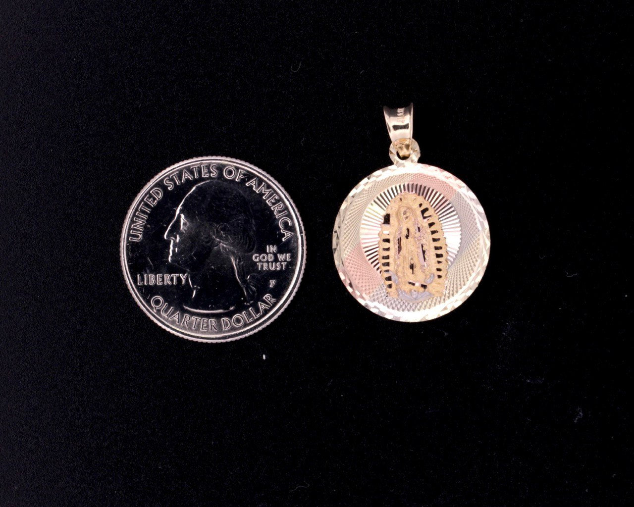 14K Double-Sided Pendant - Jesus and Virgin Mary  - 1