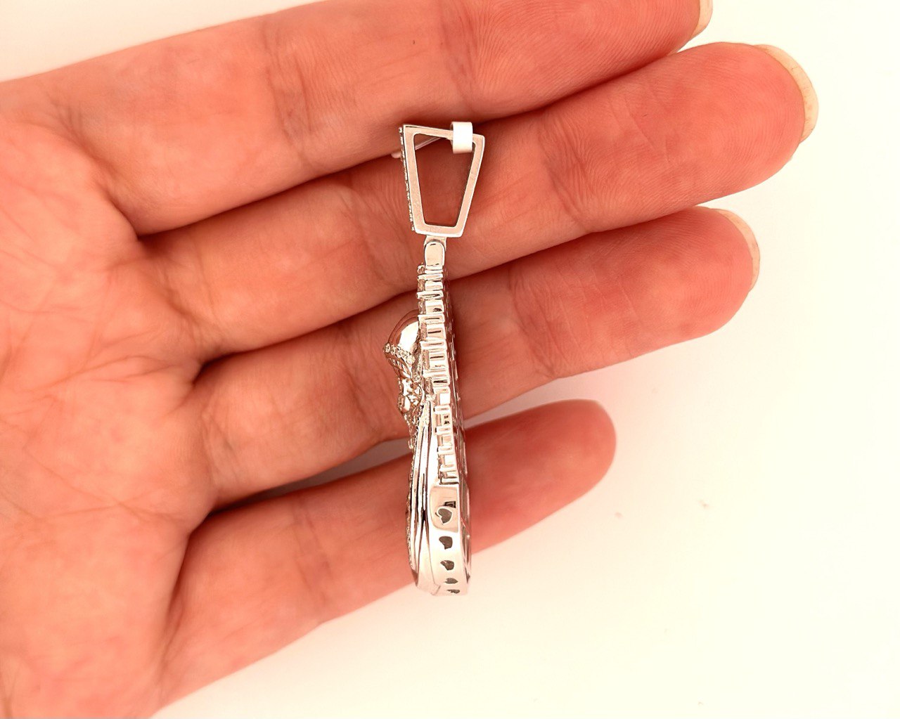 Sterling Silver Virgin Mary Pendant with VVS Moissanite - 2.63 Carat