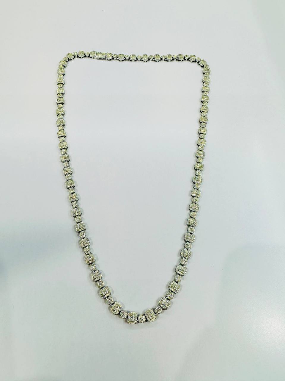 Sterling Silver Solid Fashion Tennis Chain Necklace with VVS Moissanite Stones -  6mm Wide