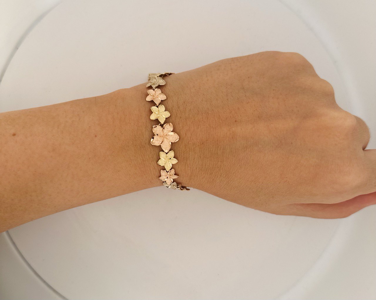 14K Three-Tone Gold Flower Bracelet - 14MM