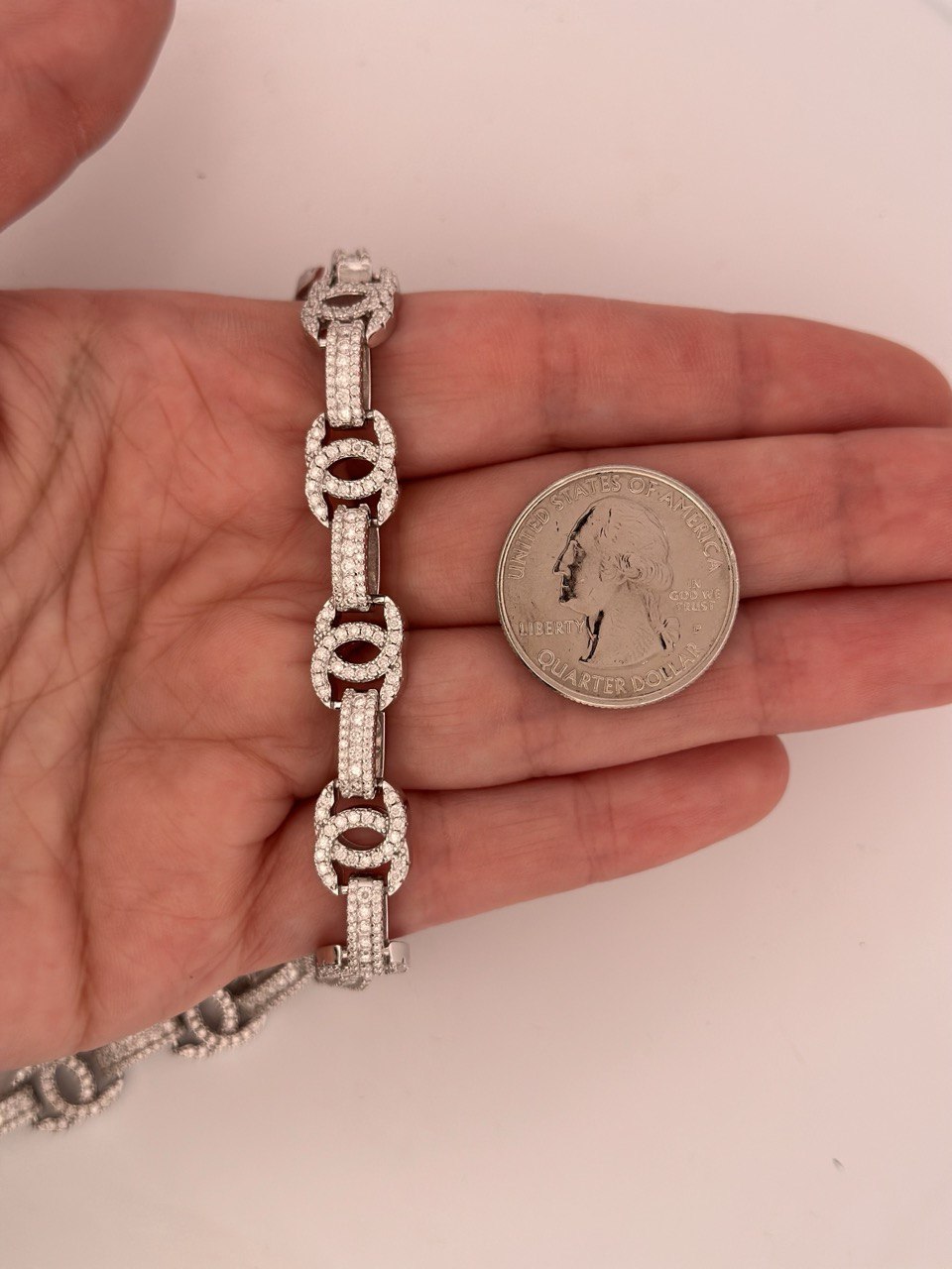 Sterling Silver Solid Chain with VVS Moissanite Stones -  10mm Wide