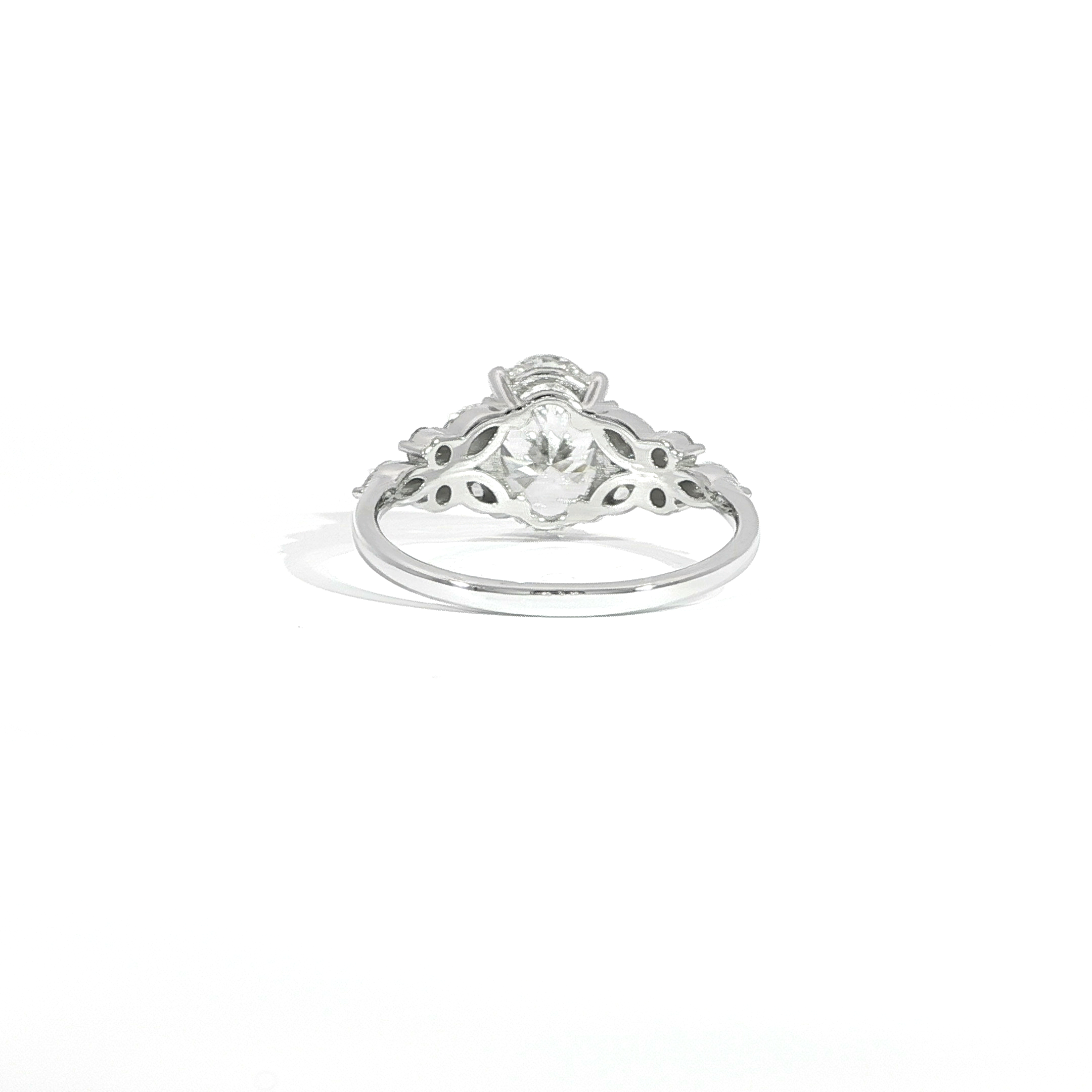 Back view of oval cut diamond engagement ring 2 carat center