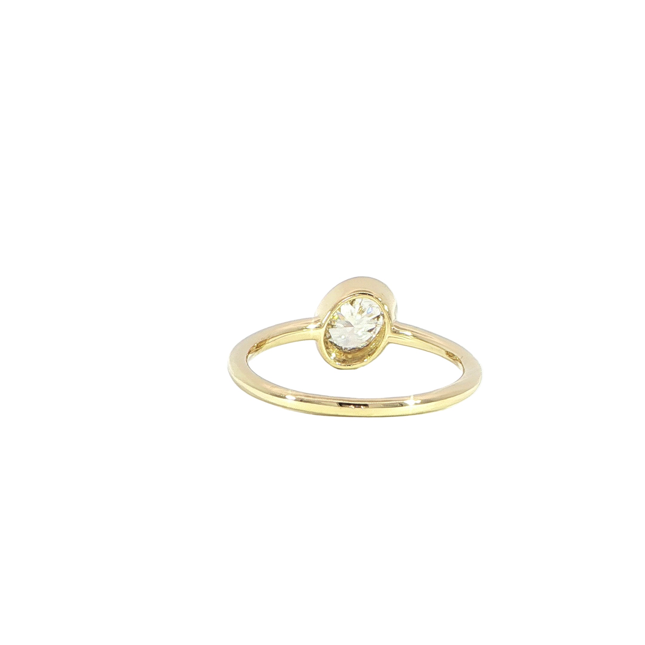 Oval diamond engagement ring with slim gold band back
