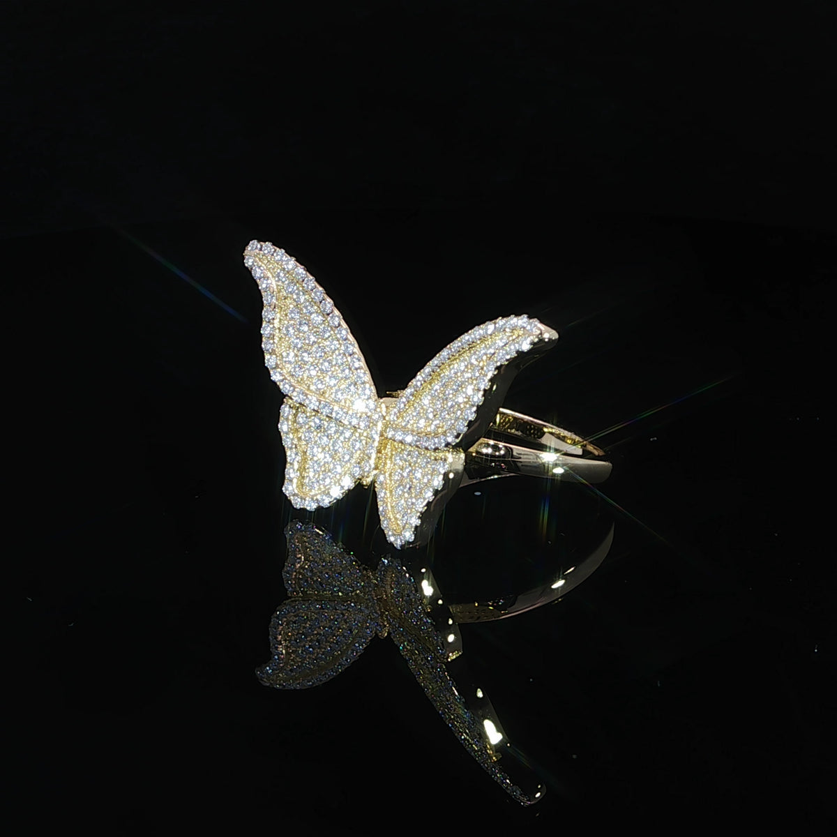 Side profile of a sterling silver butterfly statement ring