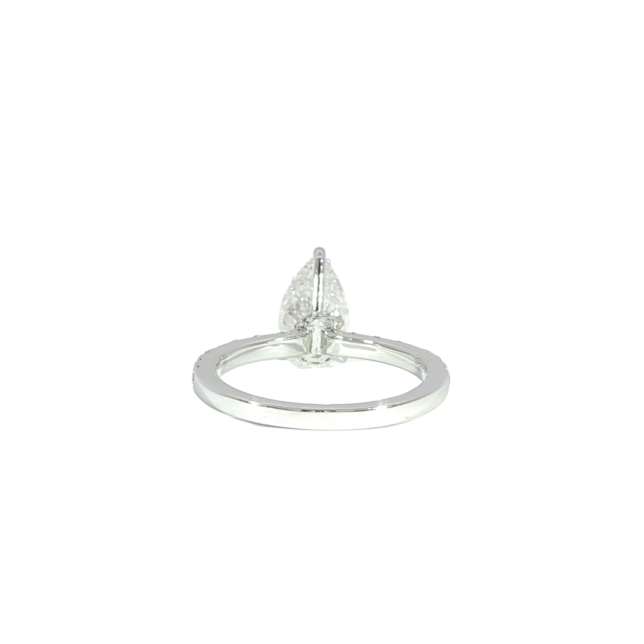 14K gold engagement ring with pear-shaped diamond back