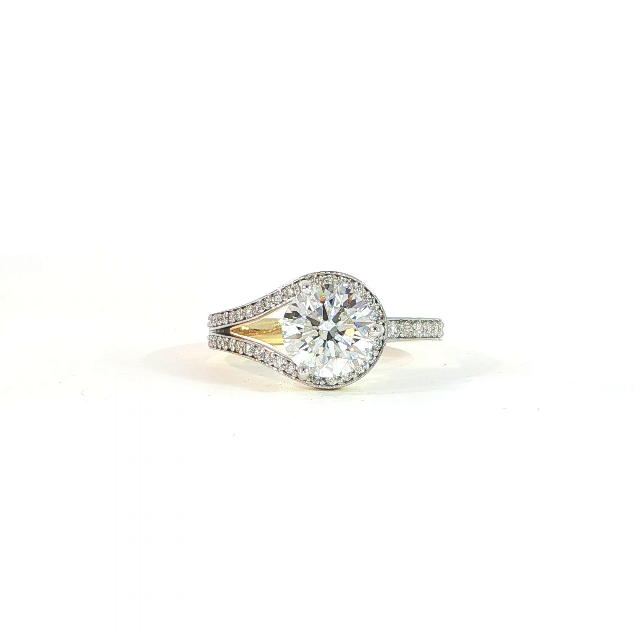 360 video of elegant bypass diamond ring with pavé band round center