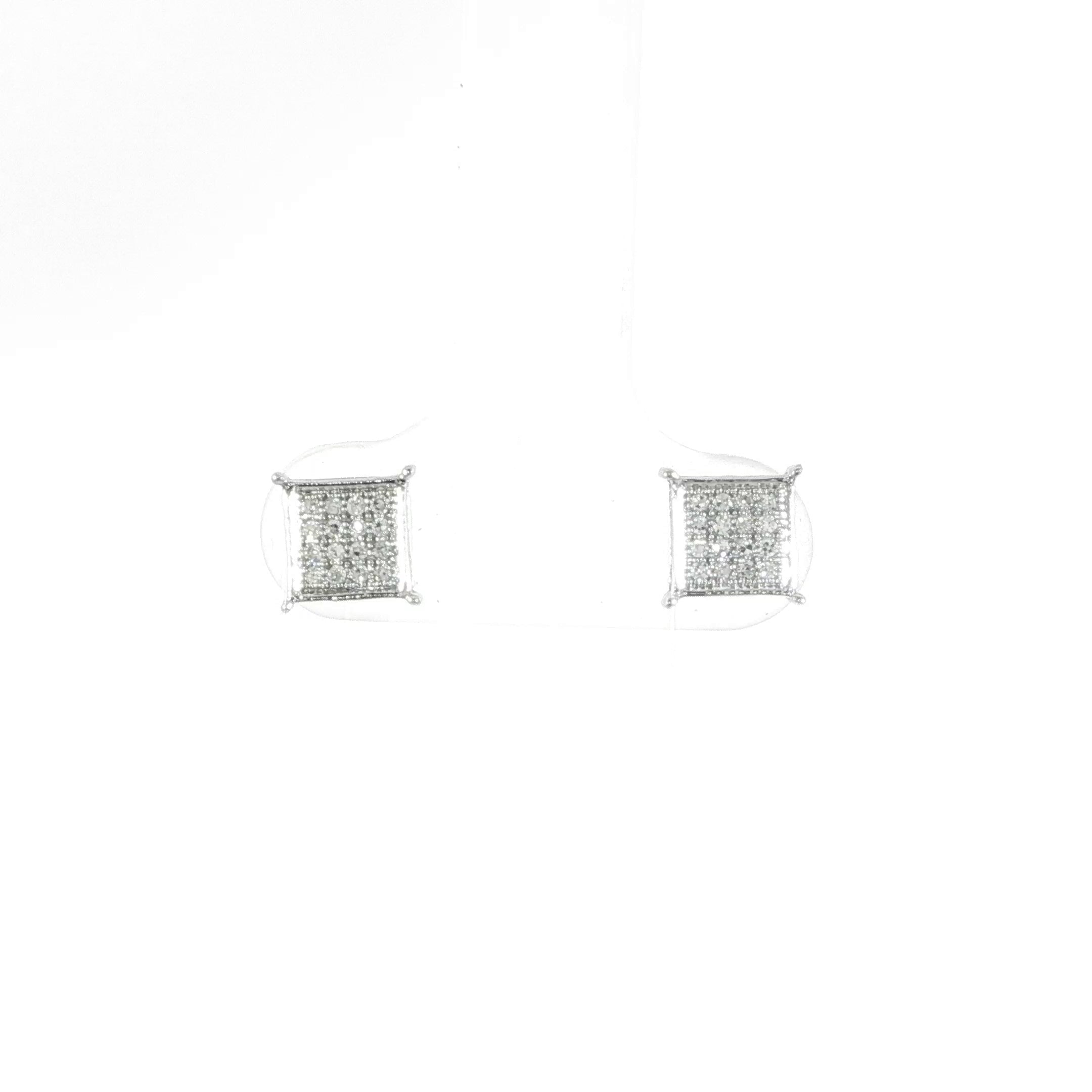 Natural diamond square stud earrings crafted in 10K white gold
