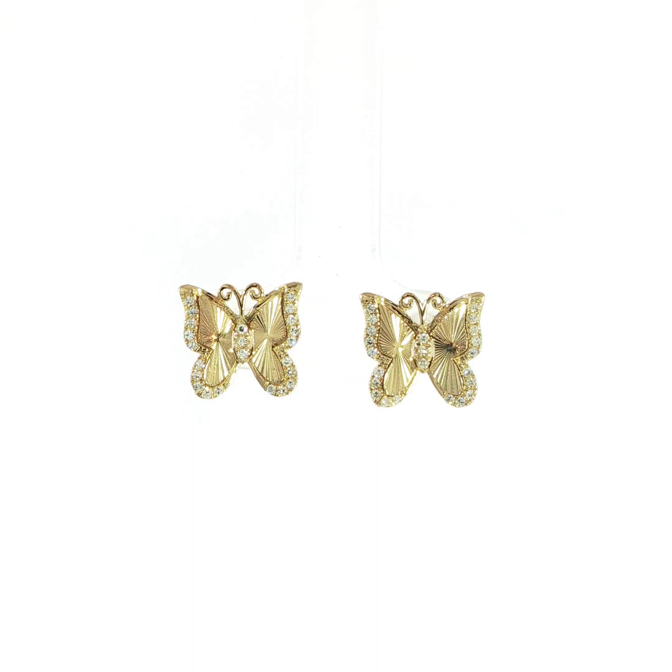 10K yellow gold butterfly studs with sparkling natural diamonds