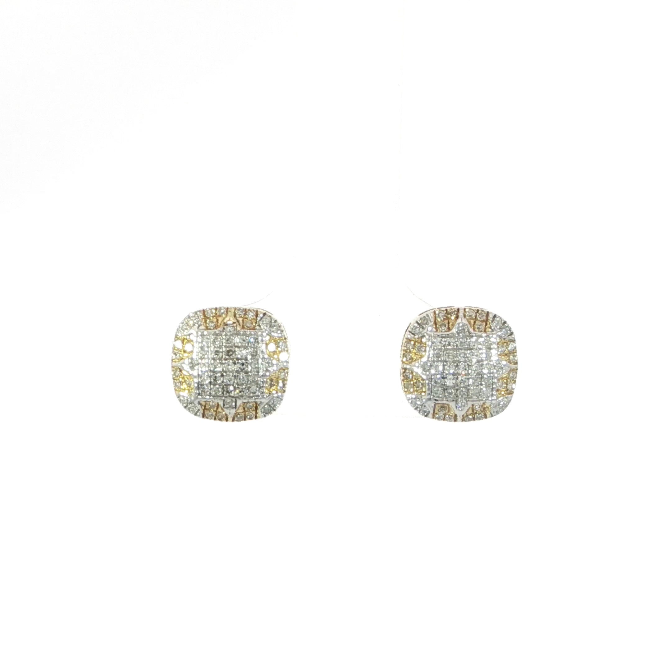 Luxury 2-tone natural diamond stud earrings in yellow gold
