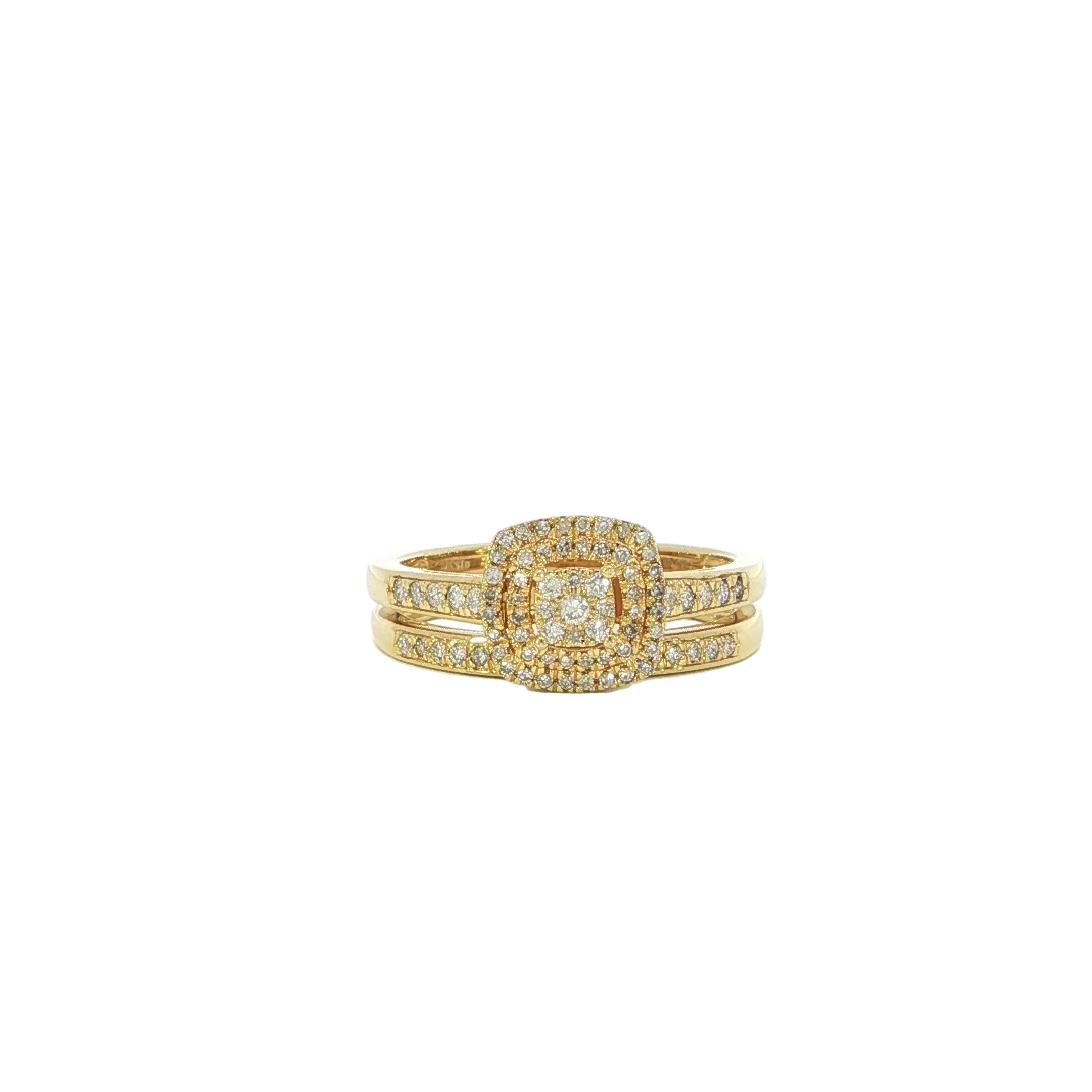 Video of 10K gold square cluster diamond ring set
