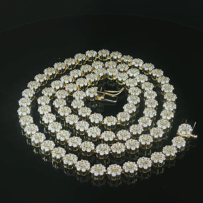 Video unisex sterling silver floral cluster moissanite tennis chain