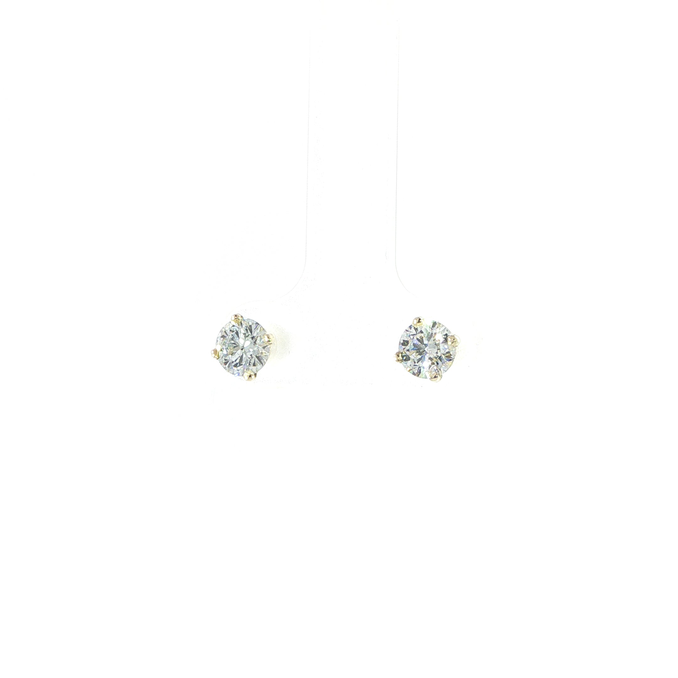 Luxury 14K yellow gold round brilliant diamond studs with secure screw backs