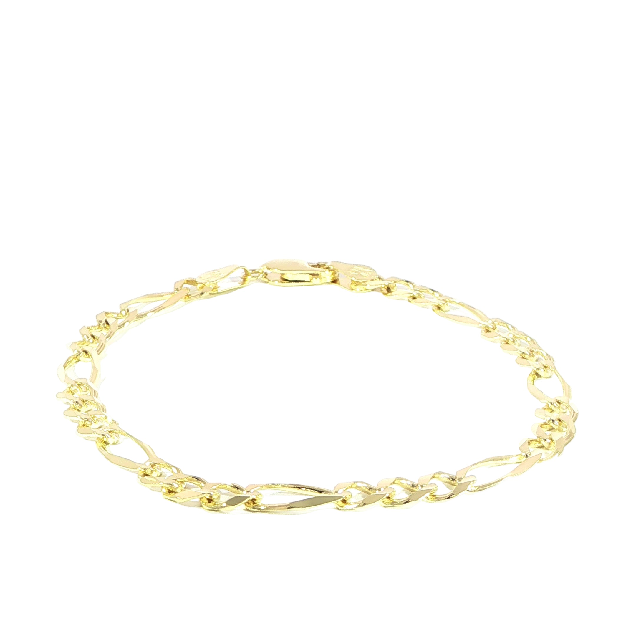 Video of polished 14K gold Figaro chain bracelet close-up