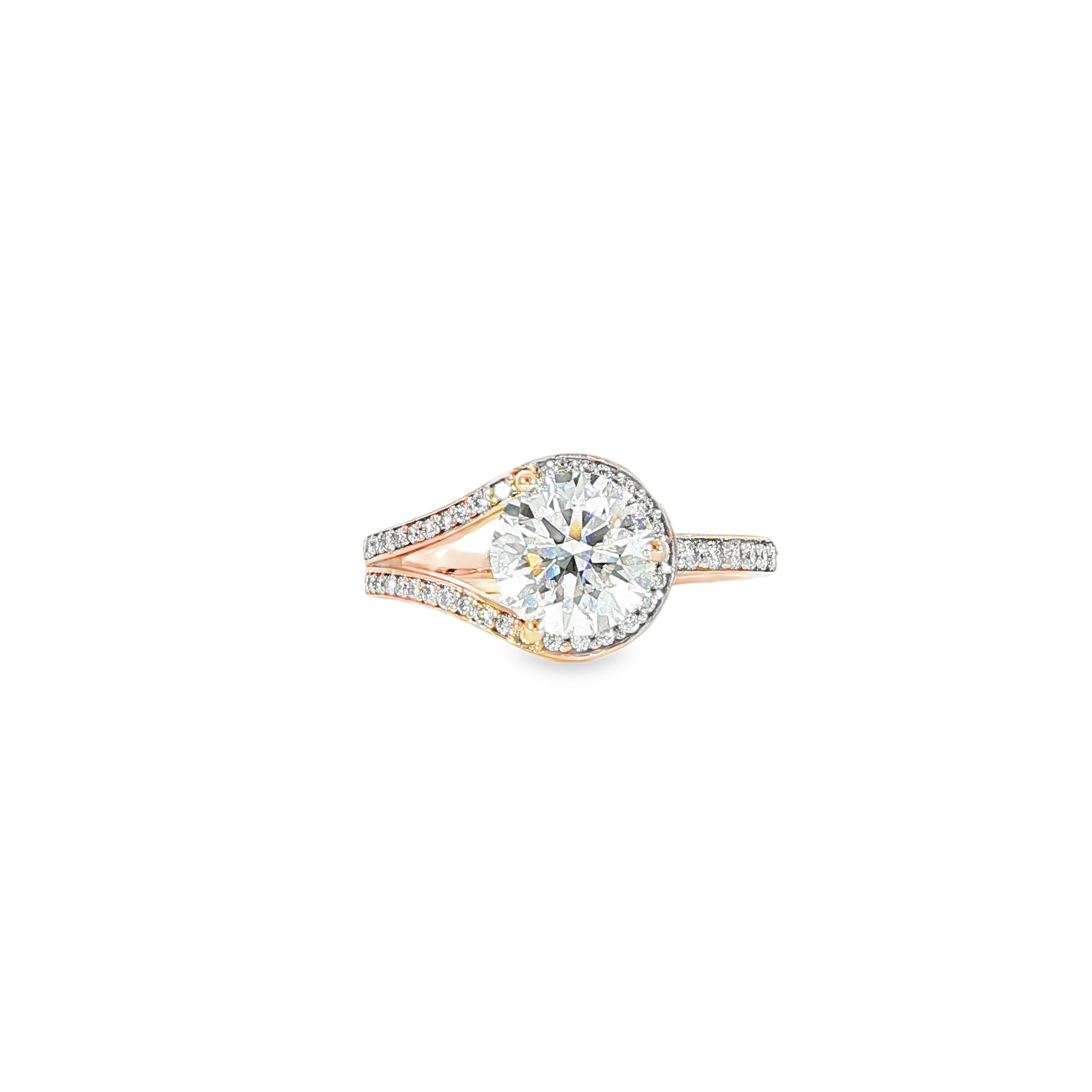 Close up video round diamond bypass engagement ring design