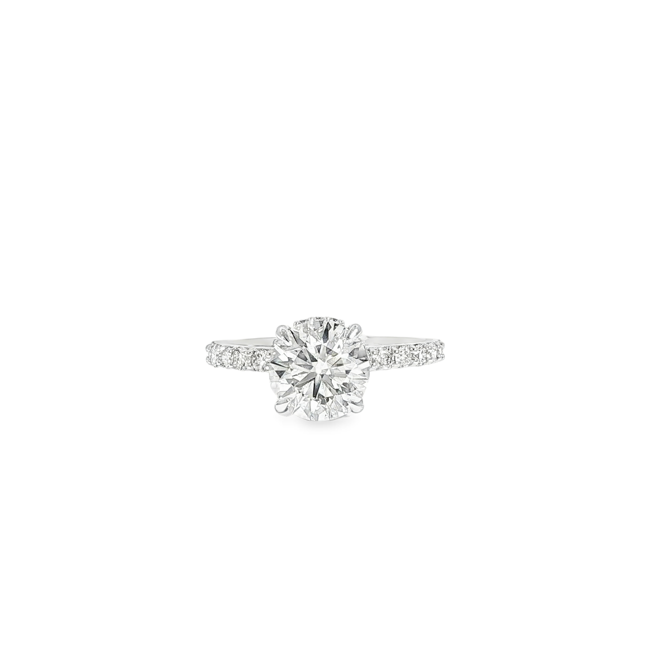 Video of classic 14K white gold engagement ring with hidden halo design