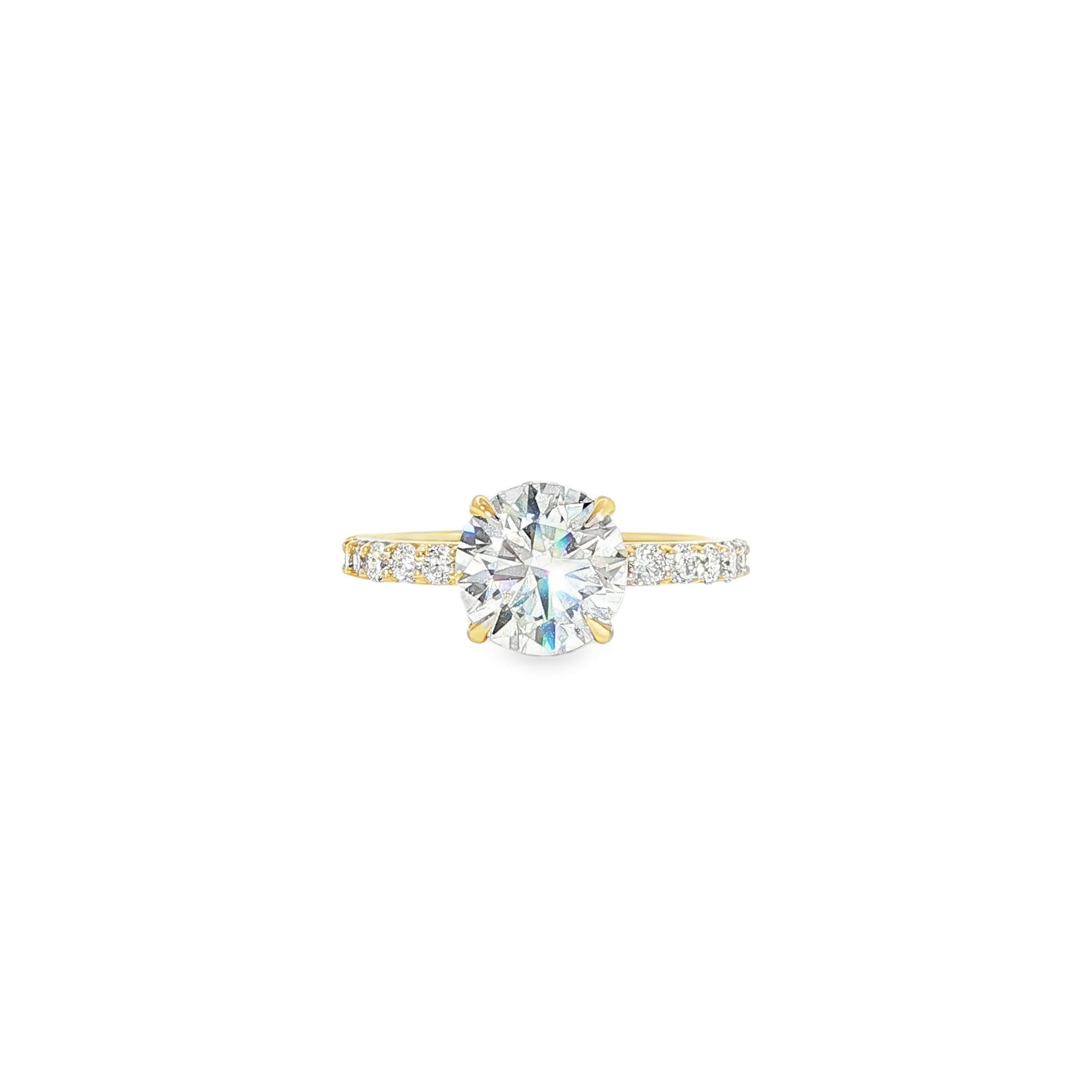 Video of round 2 carat lab diamond solitaire ring with hidden halo 14K gold