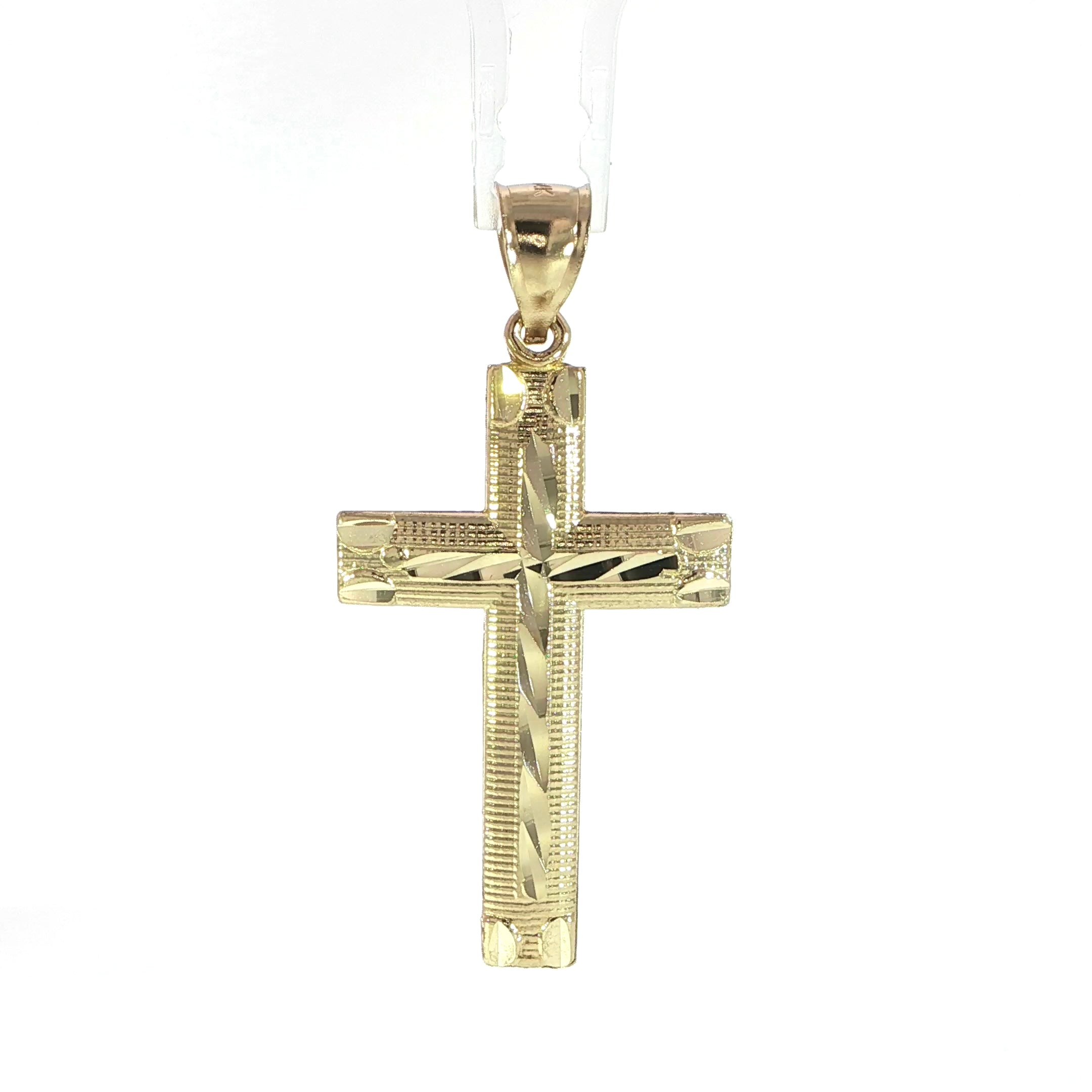 Square edge gold cross pendant crafted in genuine 14K gold