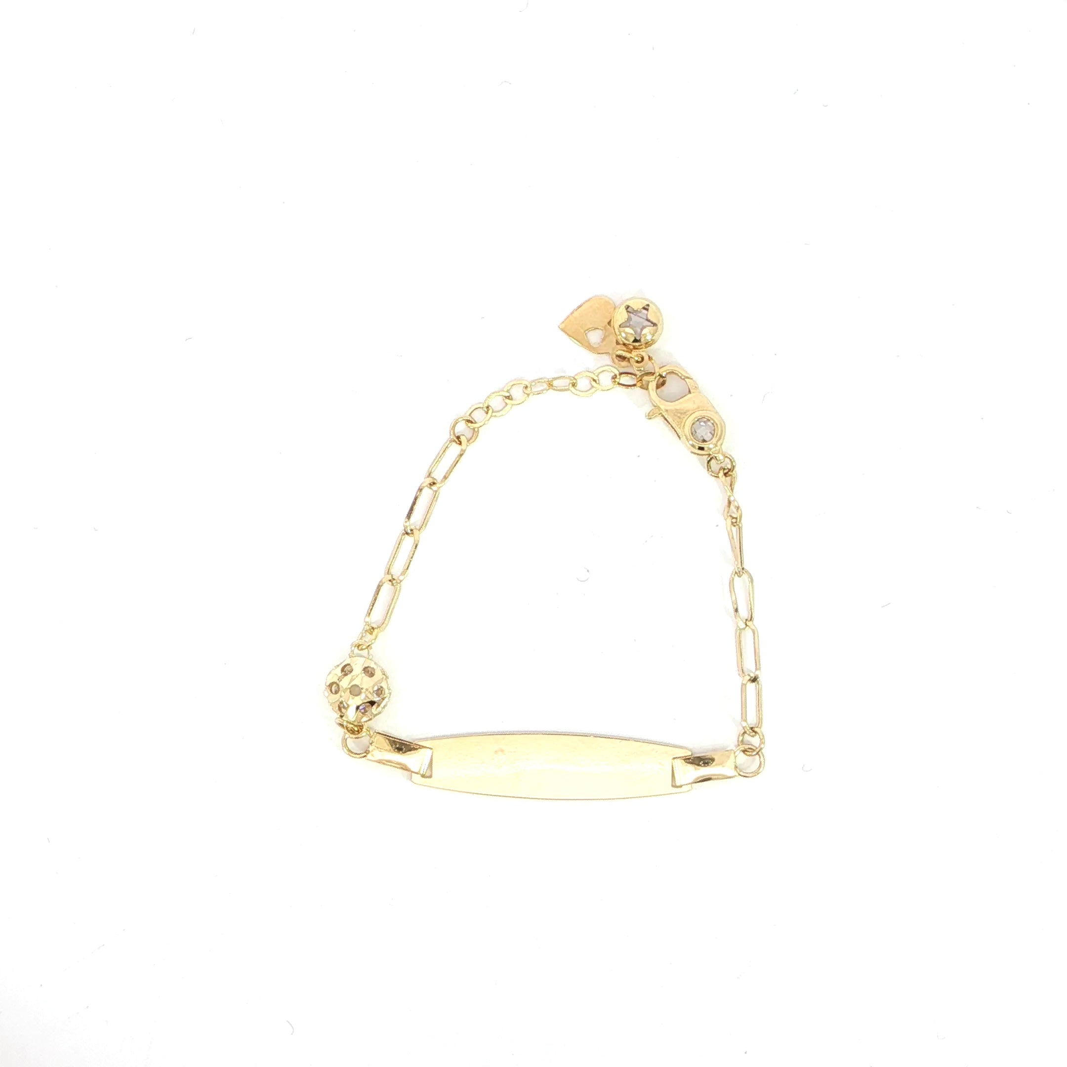 Video of 14K yellow gold kids bracelet with diamond-cut bead accent