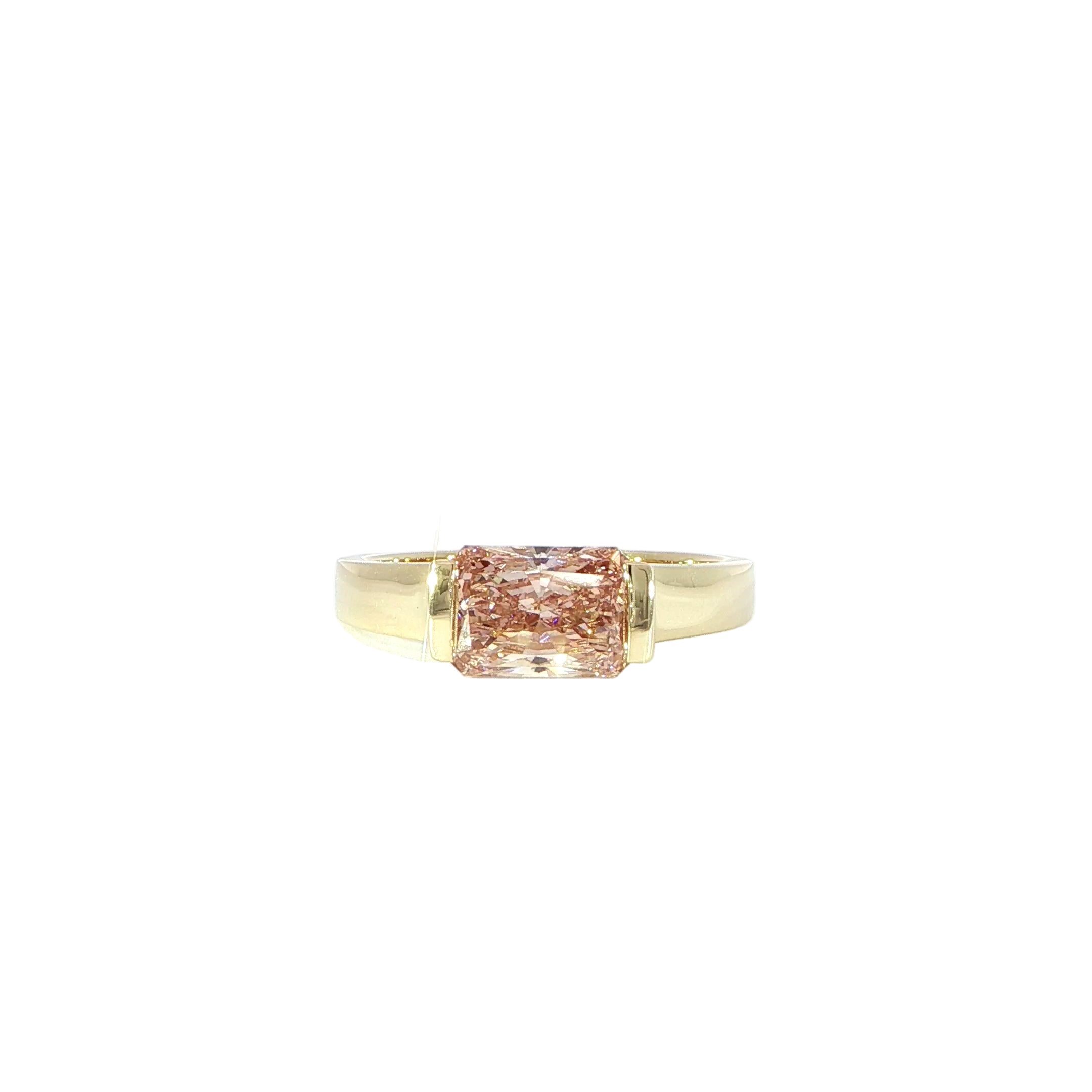 14K gold pink diamond engagement ring with radiant center stone