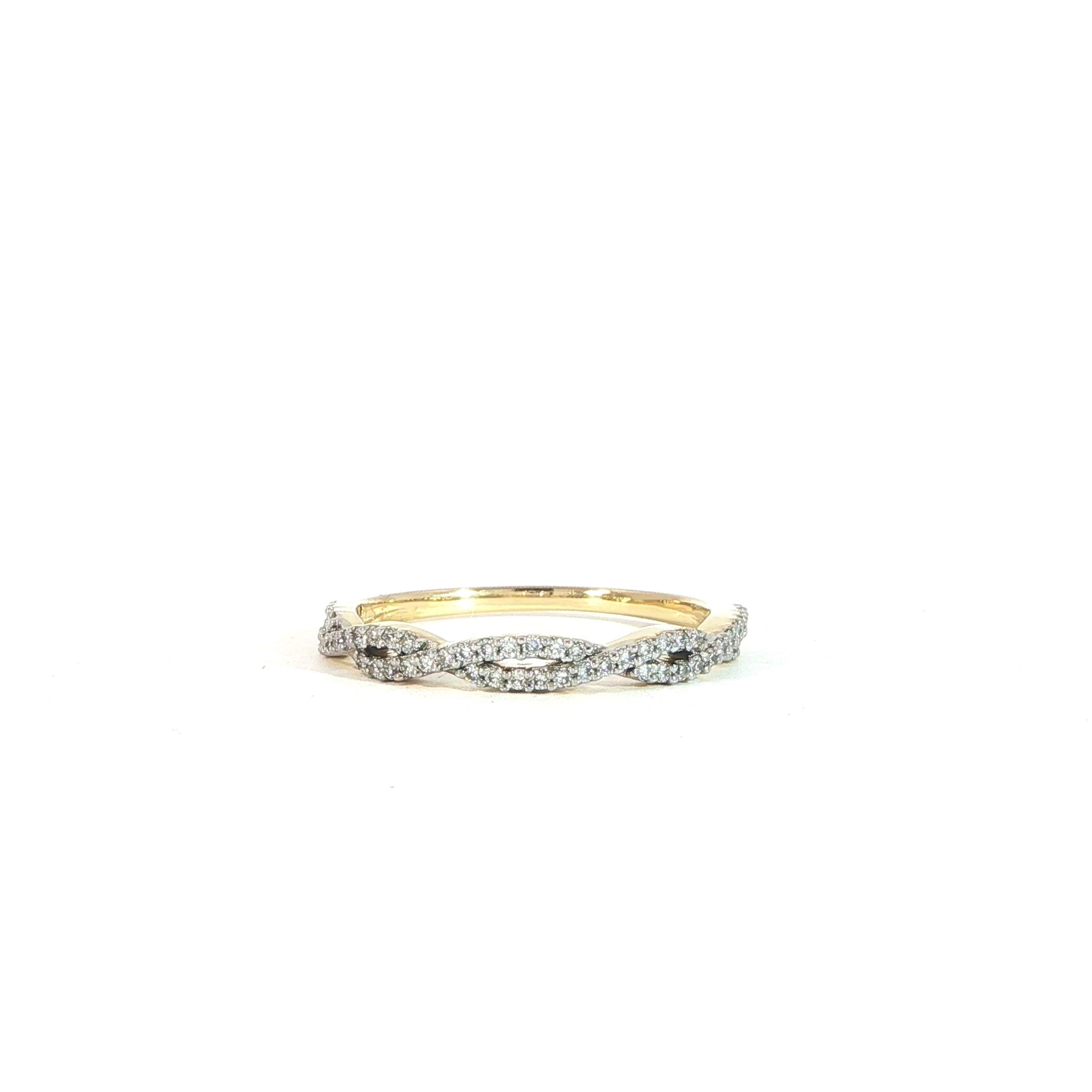 Video of stackable 14K gold twist wedding band with 0.23 carat lab diamonds