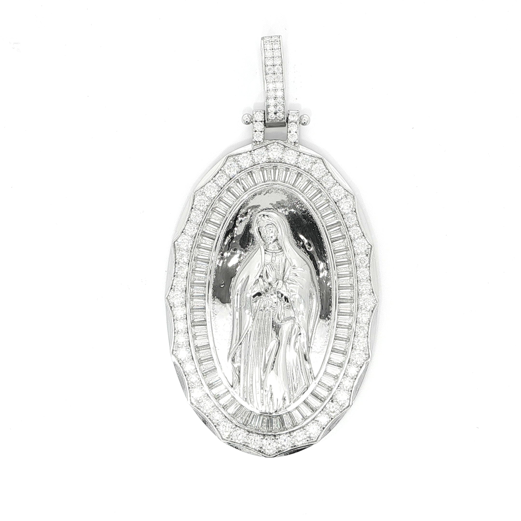 Sterling Silver Virgin Mary Medallion VVS Moissanite 