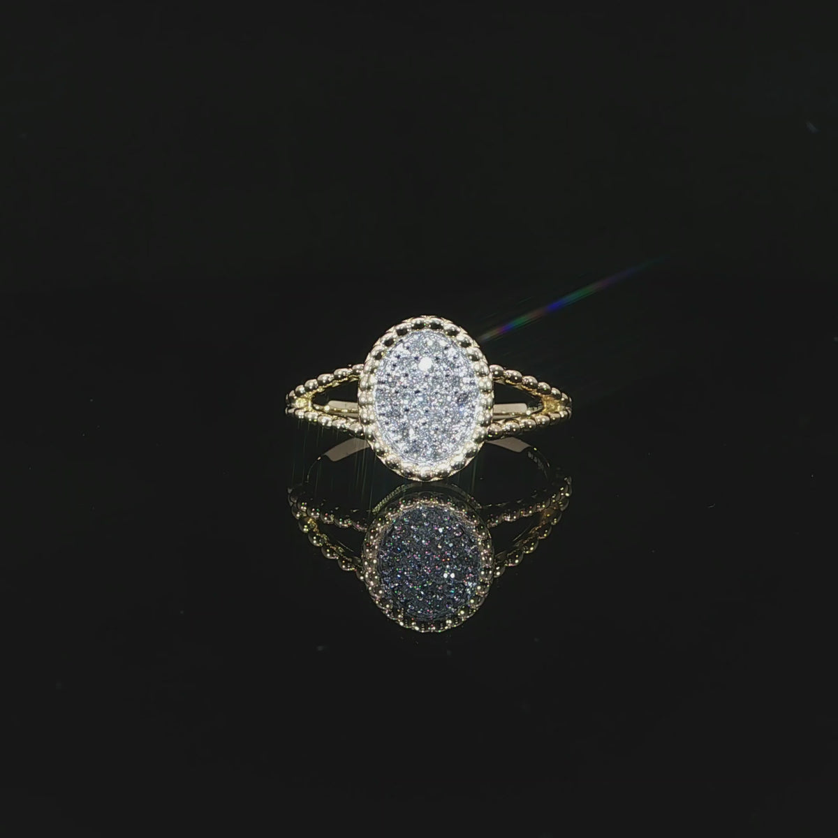 10K yellow gold oval cluster diamond ring front view
