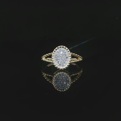 10K yellow gold oval cluster diamond ring front view