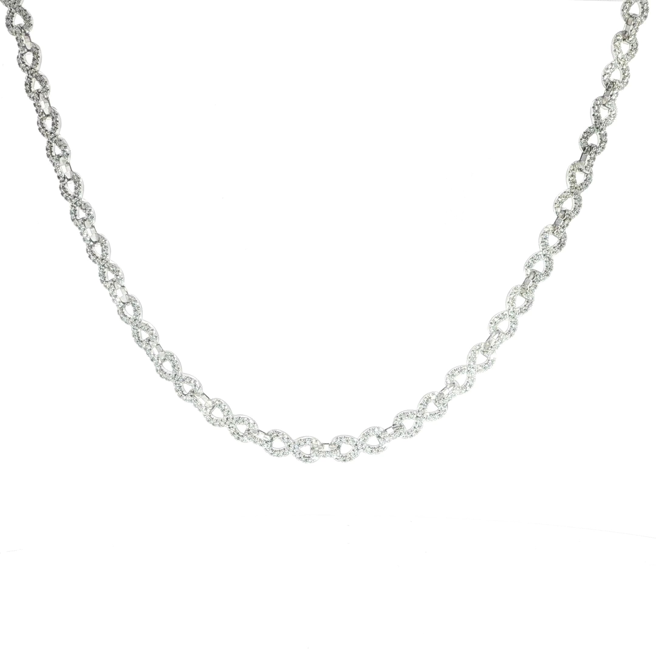Luxury 5MM sterling silver infinity link necklace with moissanite