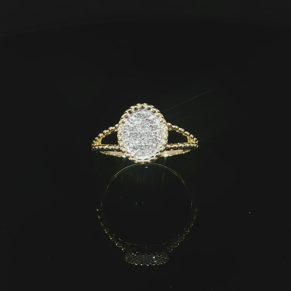 10K yellow gold oval cluster ring angled view