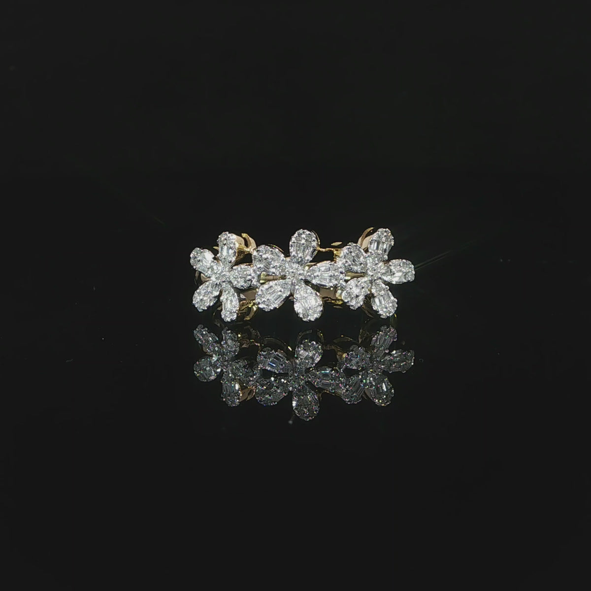 10K yellow gold natural diamond floral statement ring