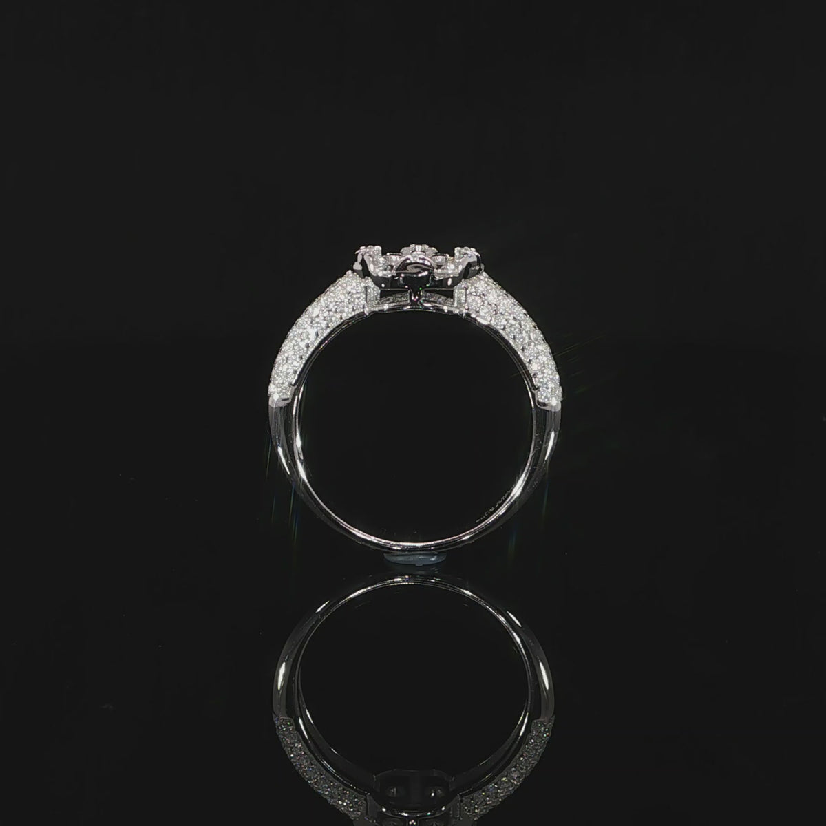 Round multi-row cluster ring crafted in 925 sterling silver with VVS moissanite stones.