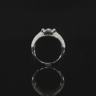 Round multi-row cluster ring crafted in 925 sterling silver with VVS moissanite stones.