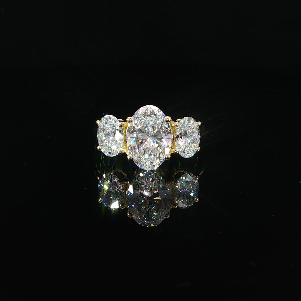 Three Stone Oval Diamond Engagement Ring in 14K Yellow Gold