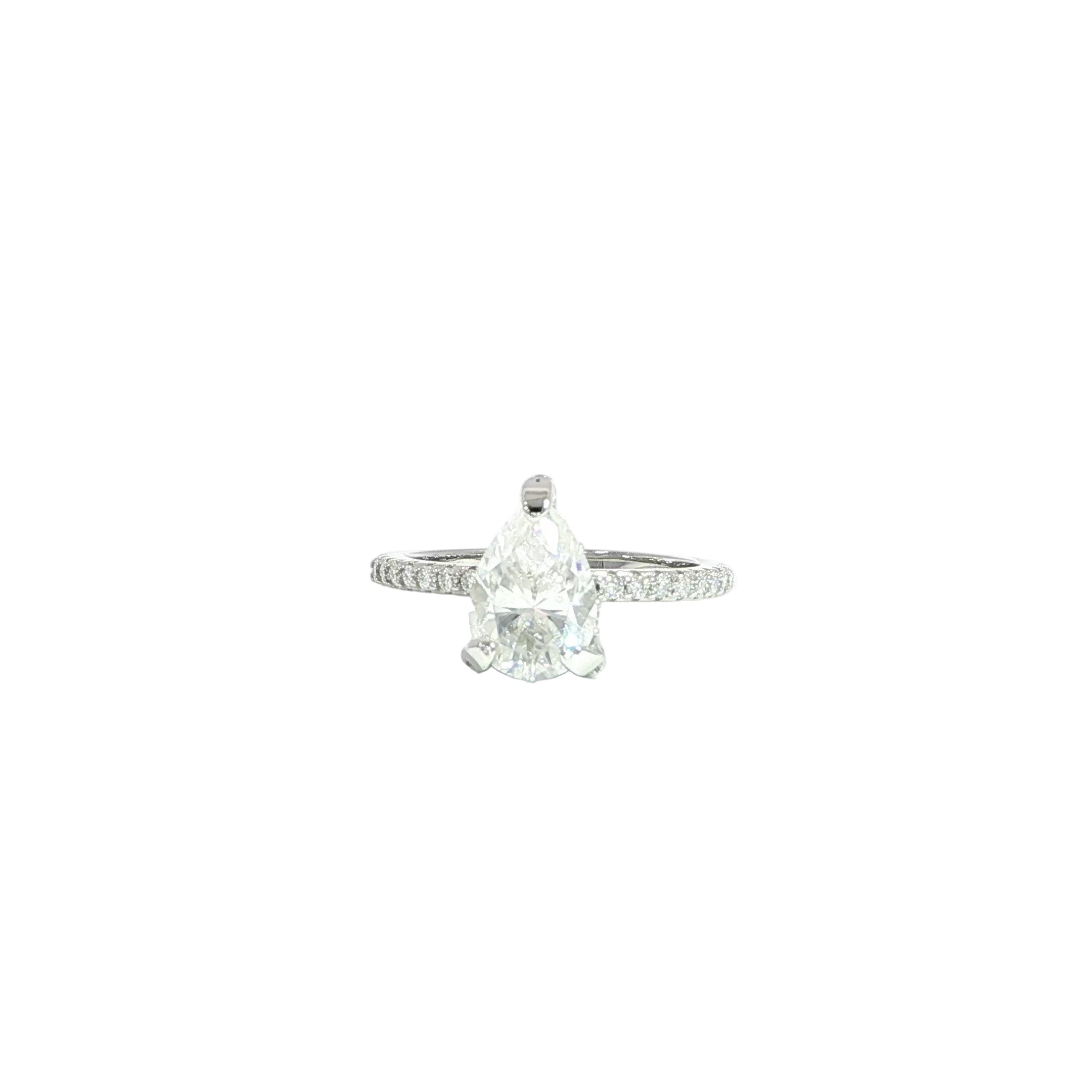 Video sterling silver pear engagement ring with hidden halo design